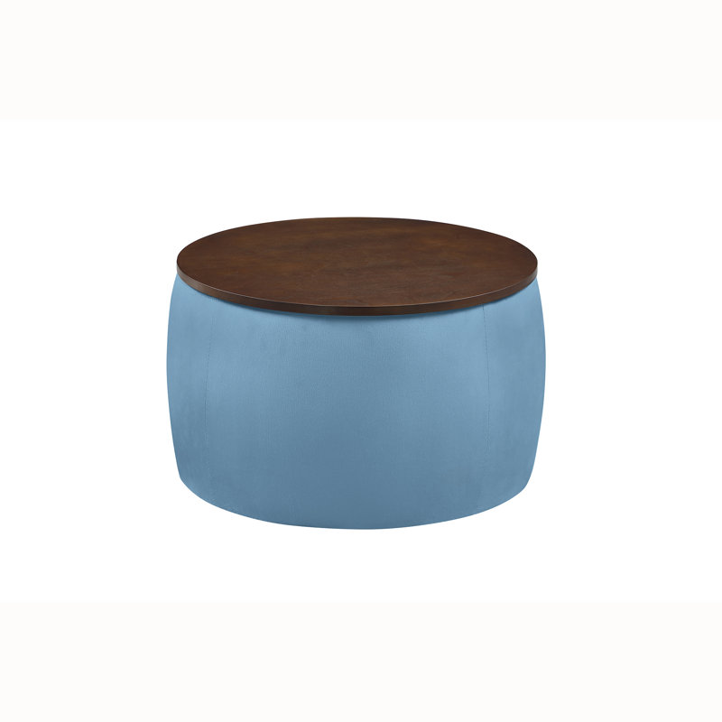 Suyeko 13.58" Wide Velvet Round Storage Ottoman, Blue Velvet