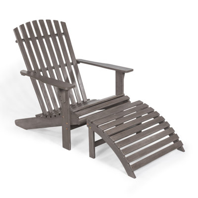Chaise Adirondack classique en bois d'acacia massif avec repose-pieds gris Saranac
