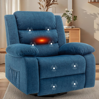 Recliner Chair With Heat And Massage,Oversized Recliner, 360°Swivel Manual Recliners For Living Room, Rocker Recliner With Side Pockets by Ebern Designs