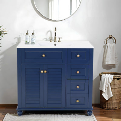 Meuble-lavabo avec lavabo, meuble-lavabo à structure en bois avec tiroirs à fermeture en douceur