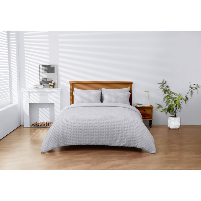 Cooper Polyester Solid Colour Duvet Cover with Pillowcases, Kingsize, Light Grey
