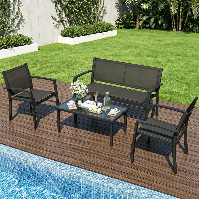 Arantxa 4 - Person Patio Conversation Set, Black