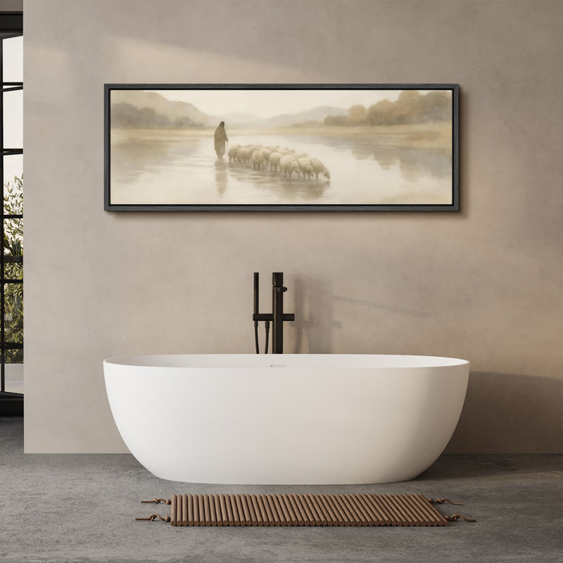 Grande impression sur toile encadrée, "Jesus and Sheeps Print for Faith", décoration murale, H 20 po x l 60 po, Noir