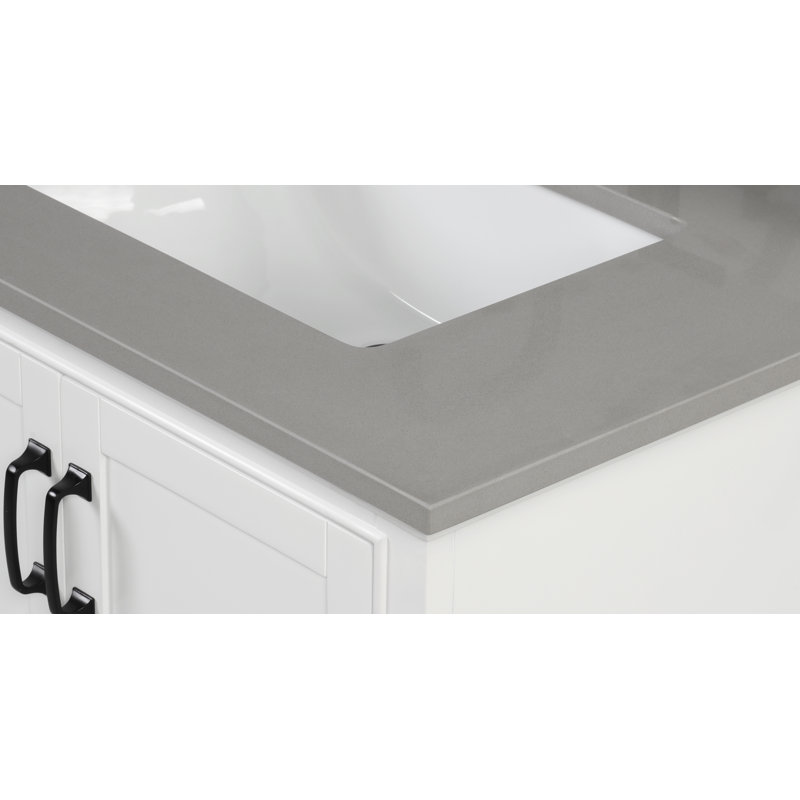 37" Earth Gray Quartz Vanity Top With White Single Sink And Backsplash
