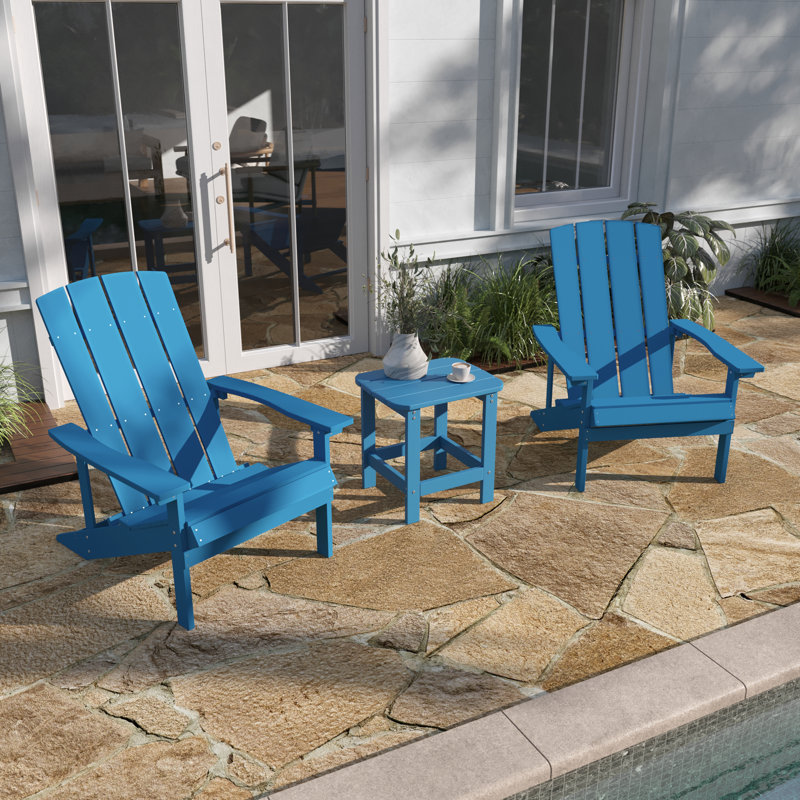 Chaises Adirondack en résine de polyester toutes saisons avec table d'appoint, Bleu