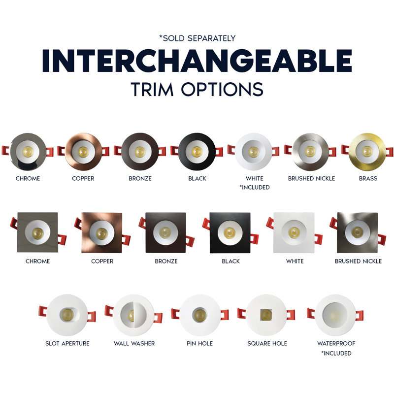 Ensemble de 2 po LUXRITE Éclairage encastré à DEL, lumière Canless à régression profonde, garniture ronde et blanche interchangeable imperméable, 5 TCC, 1000 lm, 15 W, intensité variable, paquet de 4