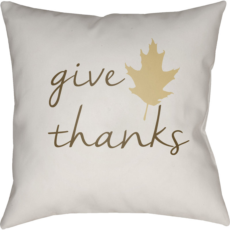 Thanksgiving Indoor/Outdoor Throw Pillow, 20" H x 20" W x 4" D, White/Brown/Beige