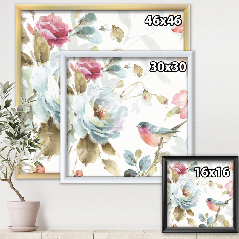 «Beautiful Bird Romance I», reproduction d'art sur toile, H 16 po x l 16 po x P 1 po, Cadre doré