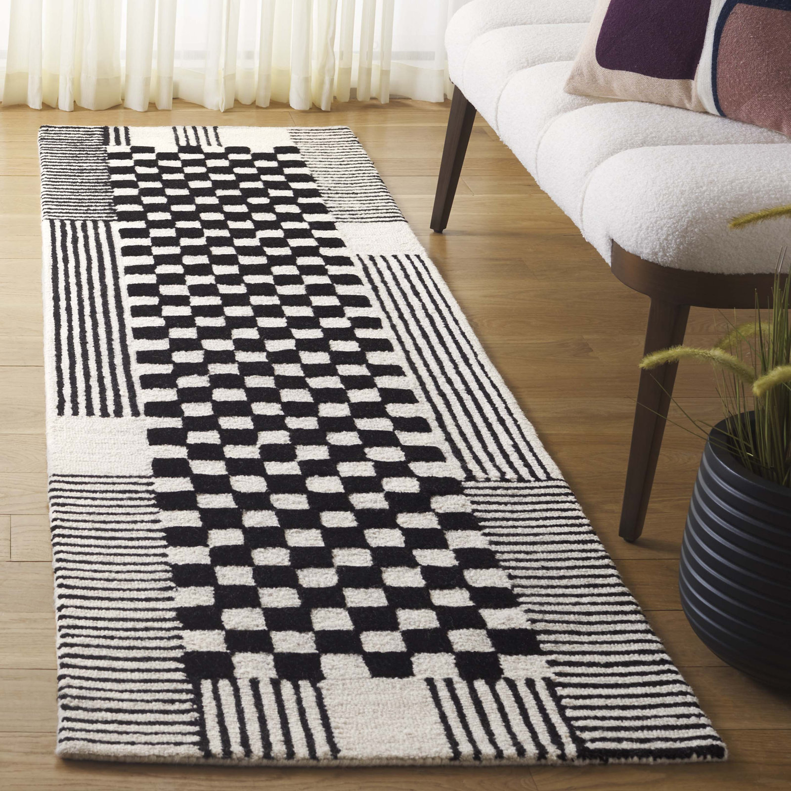 Hertha Hand-Tufted Checkered Wool Rug, Runner 2'3" x 5'