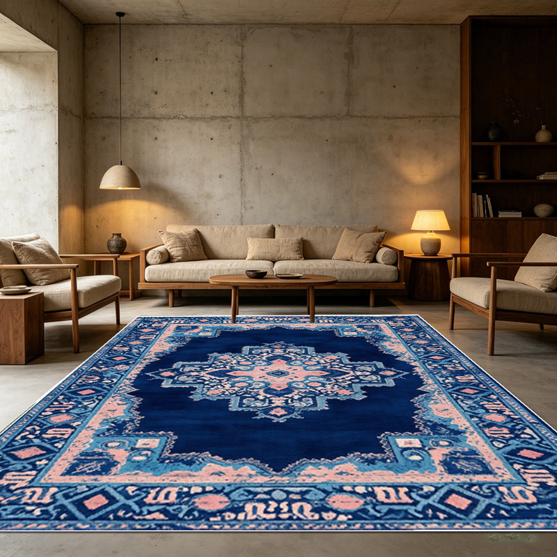 1PC Vintage Persian Bohemian Blush Navy Floral area rugs for Living Room, Soft and Comfortable, Suitable for all seasons, easy-to-maintain, machine washable Indoor floor mat, Under Table Farmhouse suitable for dining table, bedroom, kitchen,...