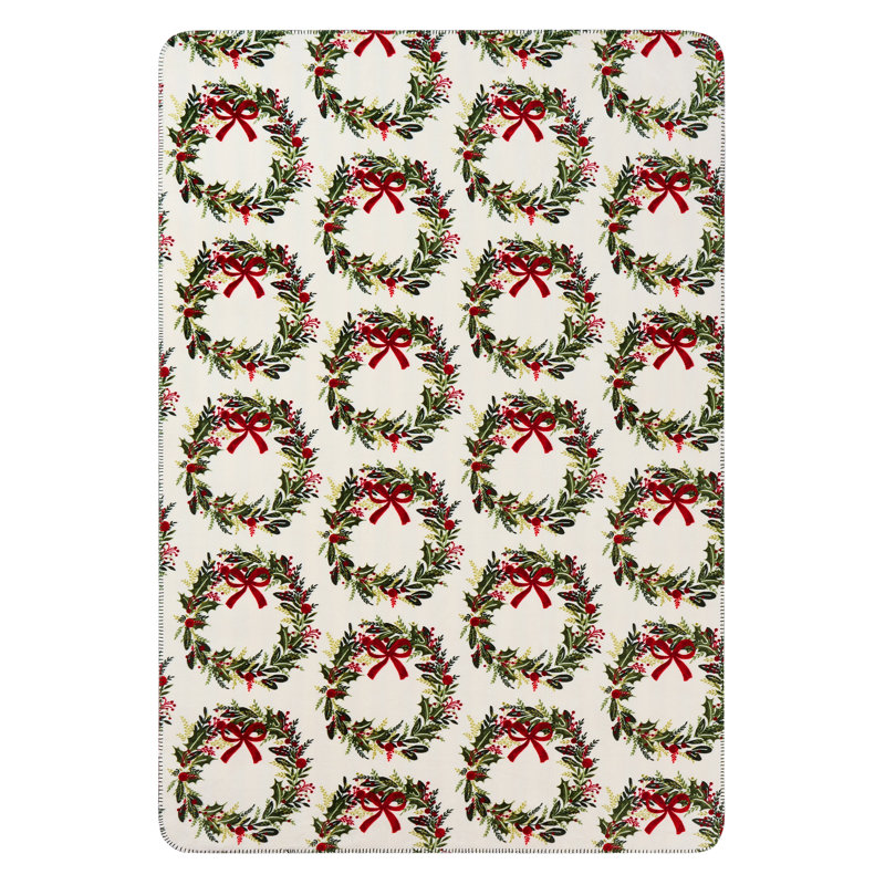 Hallmark Wreath 50" x 70" Reversible Plush Holiday Throw Blanket