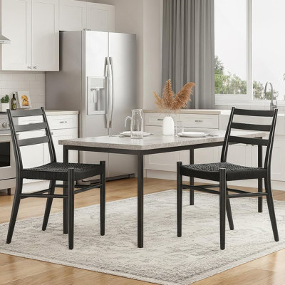 Ensemble de 2 chaises de salle à manger de style Mid-Century moderne avec sièges en corde tissée et structure en métal robuste pour la cuisine, le salon ou le restaurant.