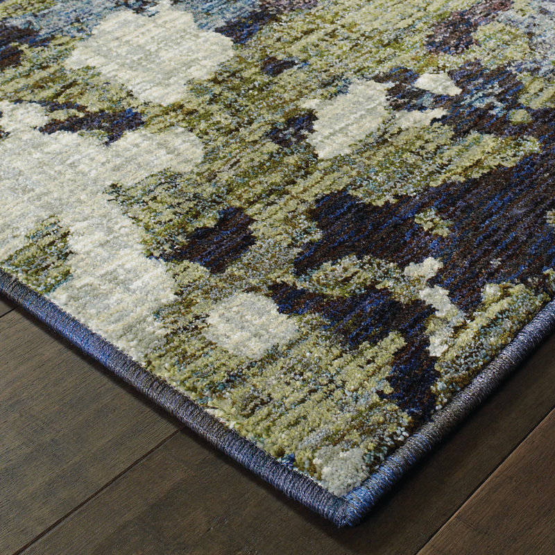 Knox Abstract Machine Made Power Loom Area Rug in Navy/Green, Rectangle 10' x 13'2"
