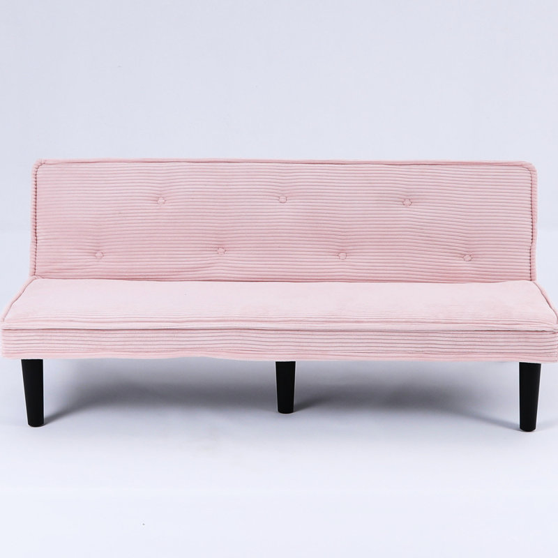 66 - Inch Pink Corduroy, 2 Seat Bed, Comfortable Soft Fabric, Solid Wood And Based Panel, Button Embellishment On Back, Bedroom Seat, Corduroy Pink, Skin Panel Frame, Apartment