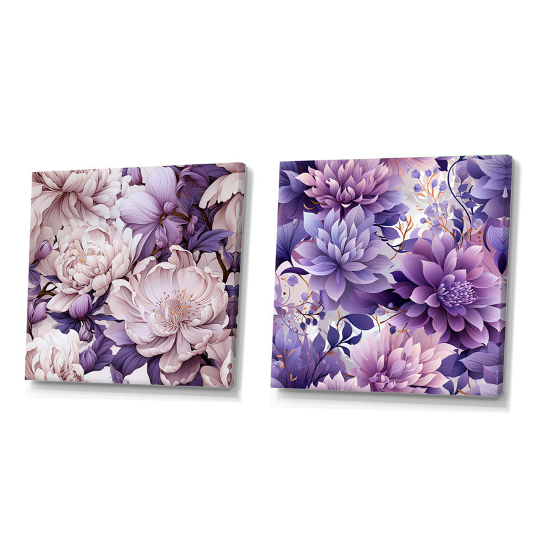 Twedt - Ensemble de 2 collages carrés floraux, H 30 po x l 61 po, Toile tendue