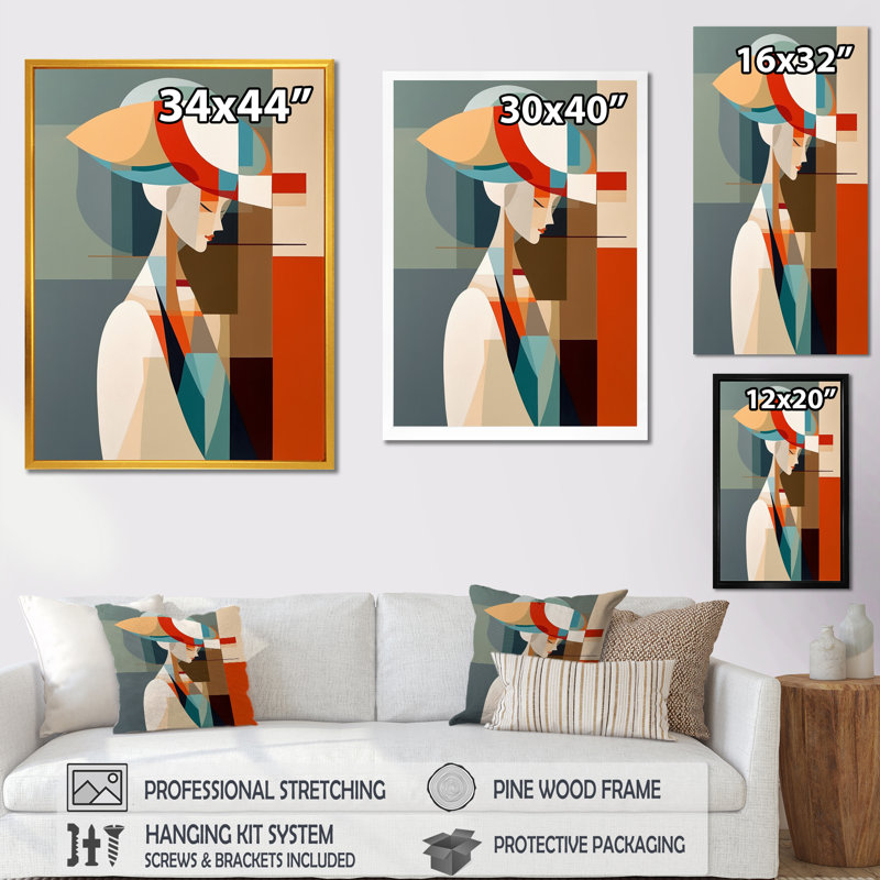 Femme, art déco IV, impression sur toile, H 32 po x l 24 po x P 1 po, Toile tendue