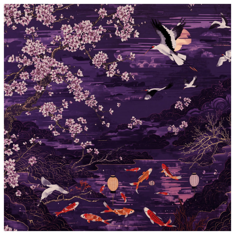Tapis de bain Cherry Blossom Cranes Koi, 34in W x 21in L