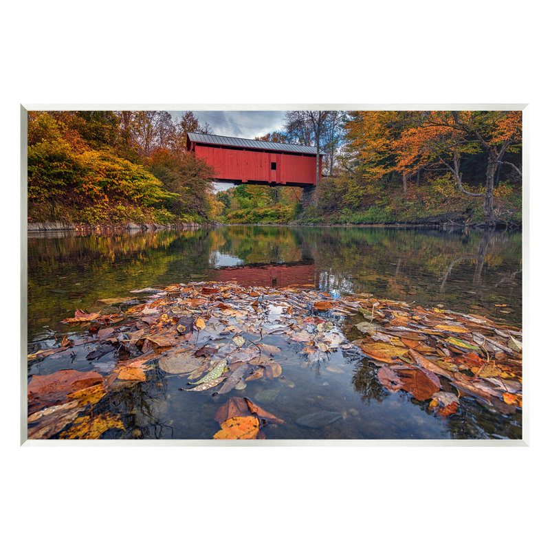"Autumnal Foliage River Bridge", art mural sur toile par Rick Berk, H 10 po x l 15 po x P 0,5 po, Bois