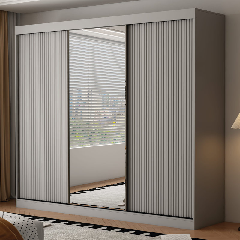 3 Door Manufactured Wood Wardrobe, Grey