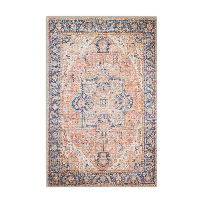 Rectangle Cohan Oriental Power Loom Polyester Machine Washable Area Rug in Blue/Brown, Rectangle: 9'6" X 12'6"