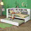 Lit de jour simple en bois avec tablettes de rangement, USB et lit gigogne-1380818075