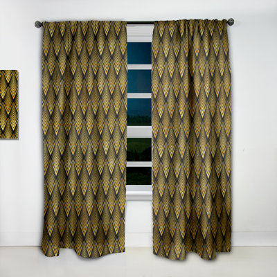 Golden Foliage I - Abstract Mid-Century Modern Blackout Curtain Single Panel