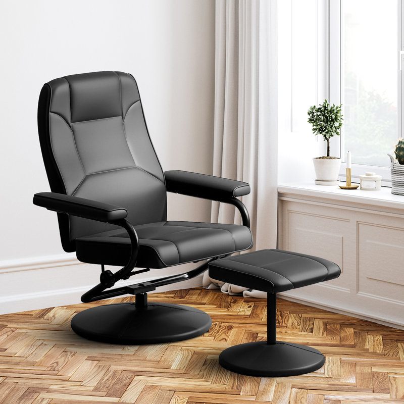 Fauteuil inclinable ergonomique avec repose-pieds Bernalee, Similicuir noir