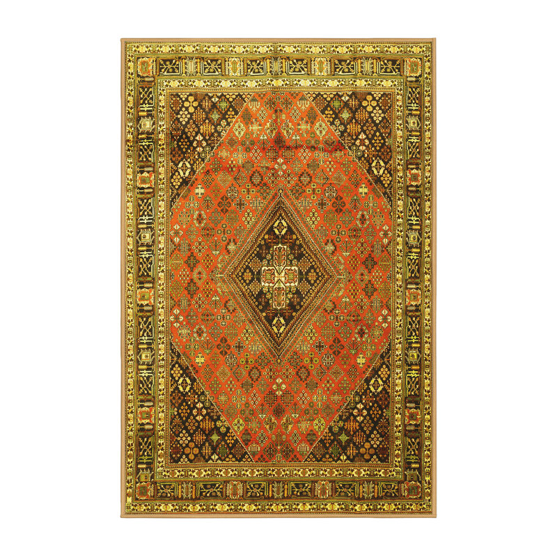 Tapis traditionnels jaunes lavables à la machine 1044, Rectangle 2 pi x 3 pi