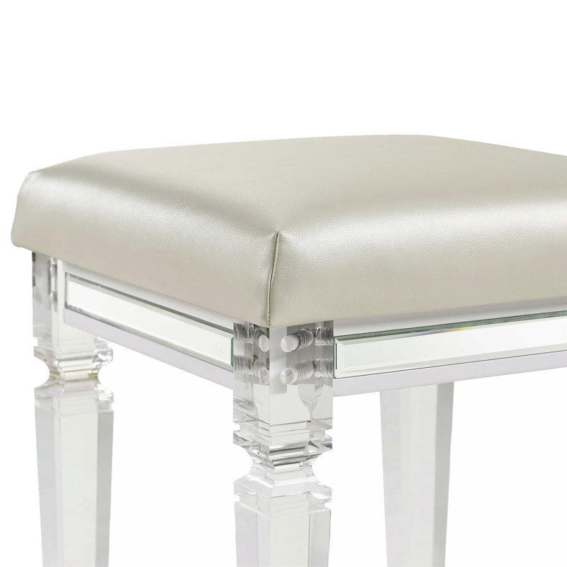 Tabouret de coiffeuse en simili cuir avec pieds en acrylique 16,14 po Bridgnorth, Blanc