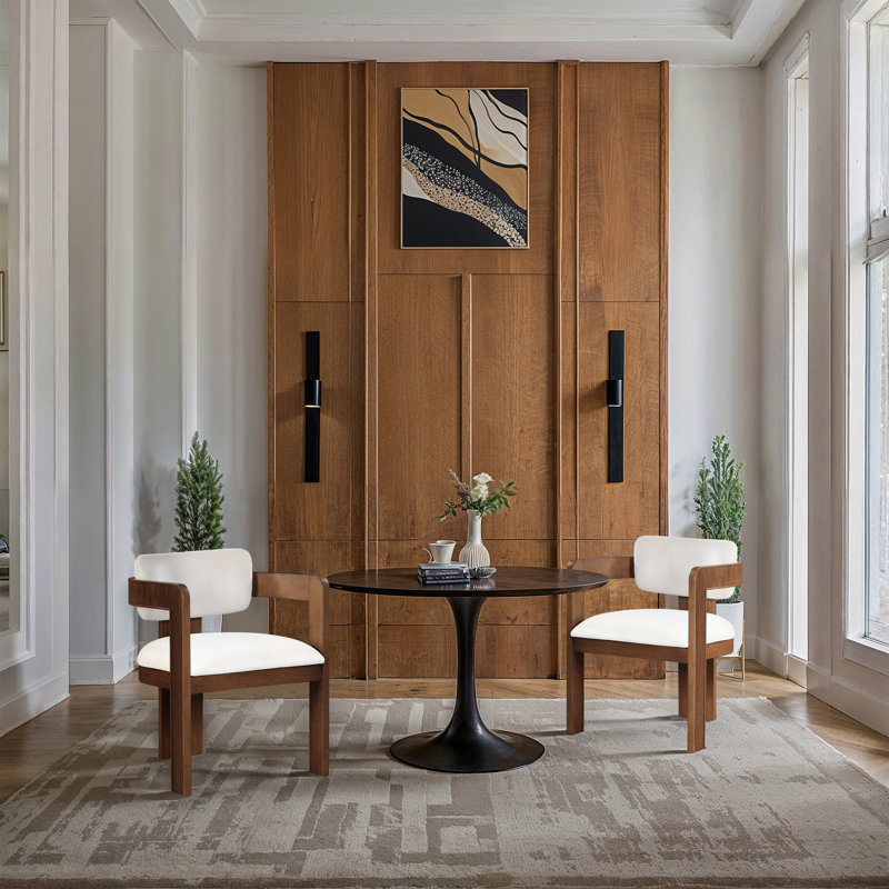 Sacha Frink Upholstered Dining Arm Chair, Cream Velvet, Brown Walnut