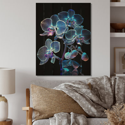 Orchidée en fleurs en mauve fluorescent et bleu III - Orchidée en fleurs en mauve fluorescent et bleu III - reproduction
