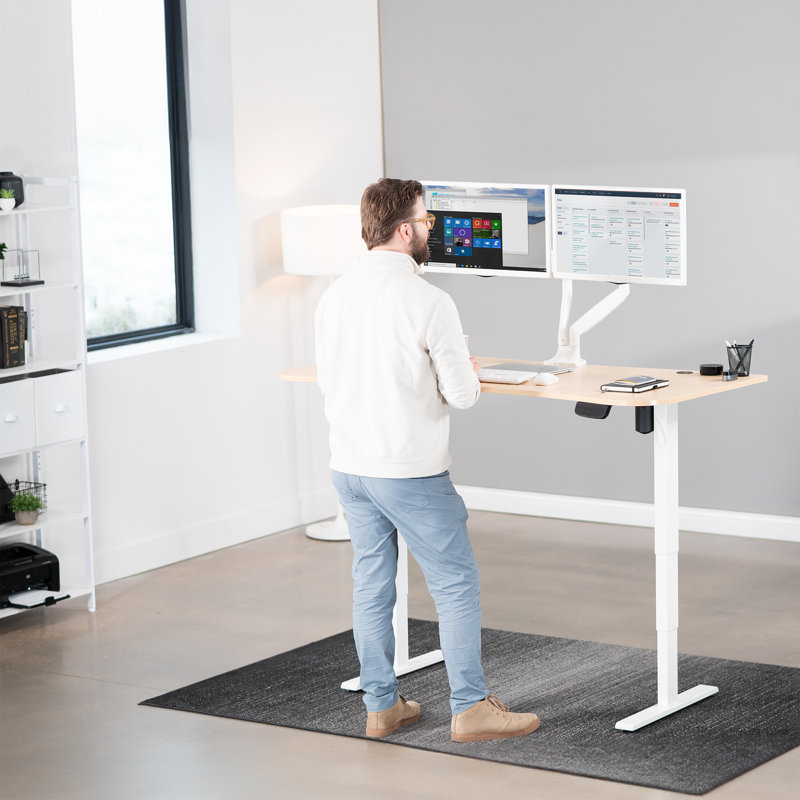ErgoFlex 63'' Light Wood & White Electric Adjustable Standing Desk