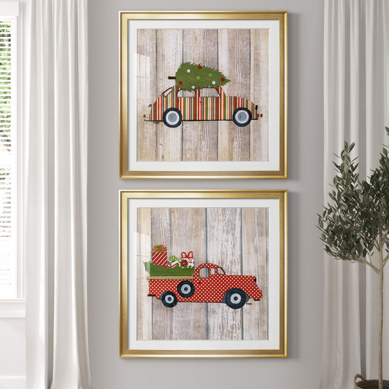 Classic Auto Christmas I - ensemble de 2 reproductions d'art encadrées, Blanc, H 30,5 po x l 61 po x P 1,5 po