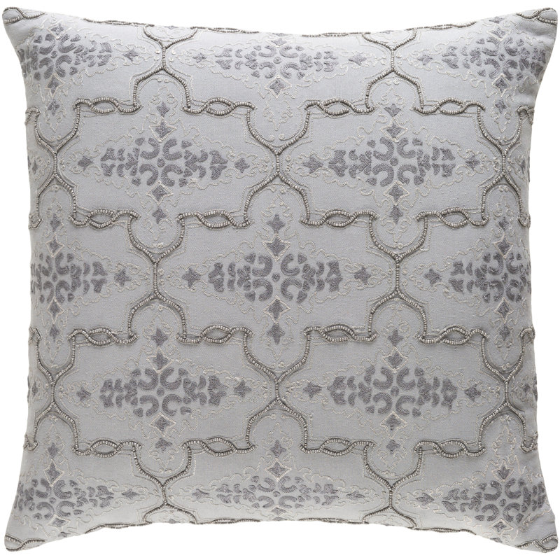 Mercury Damask Cotton Throw Pillow, Gray, 20" H x 20" W x 0.25" D, Pillow Cover Only - No Insert