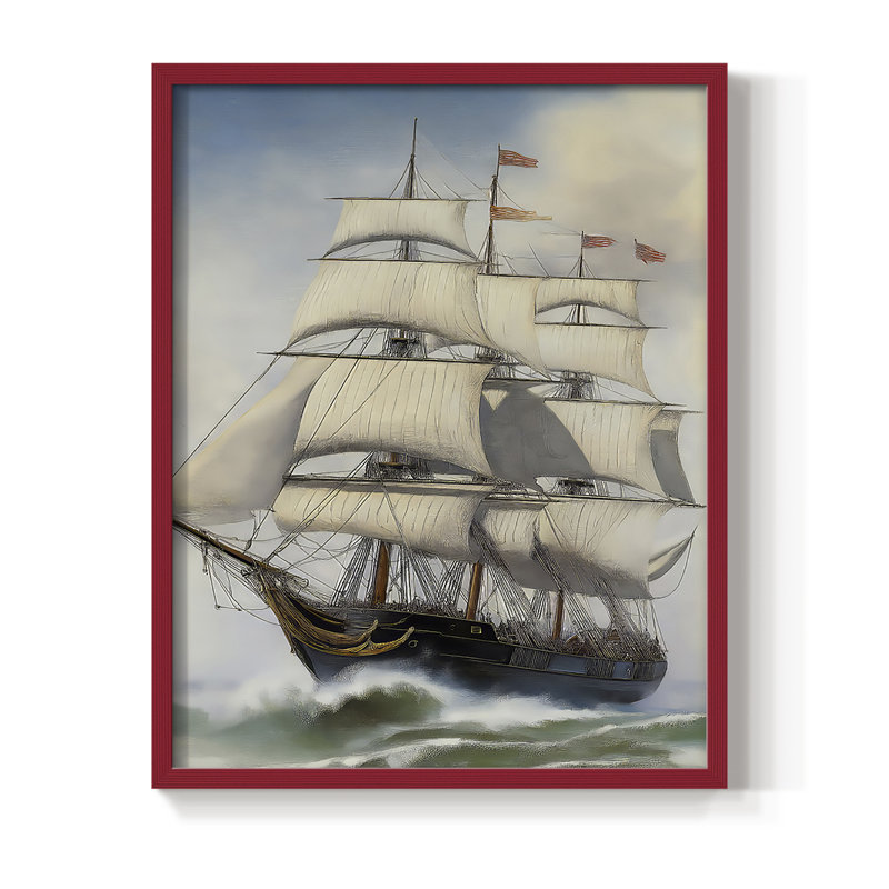 NAUTICAL Series LXIX, reproduction encadrée - bois massif, H 21 po x l 17 po, Rouge
