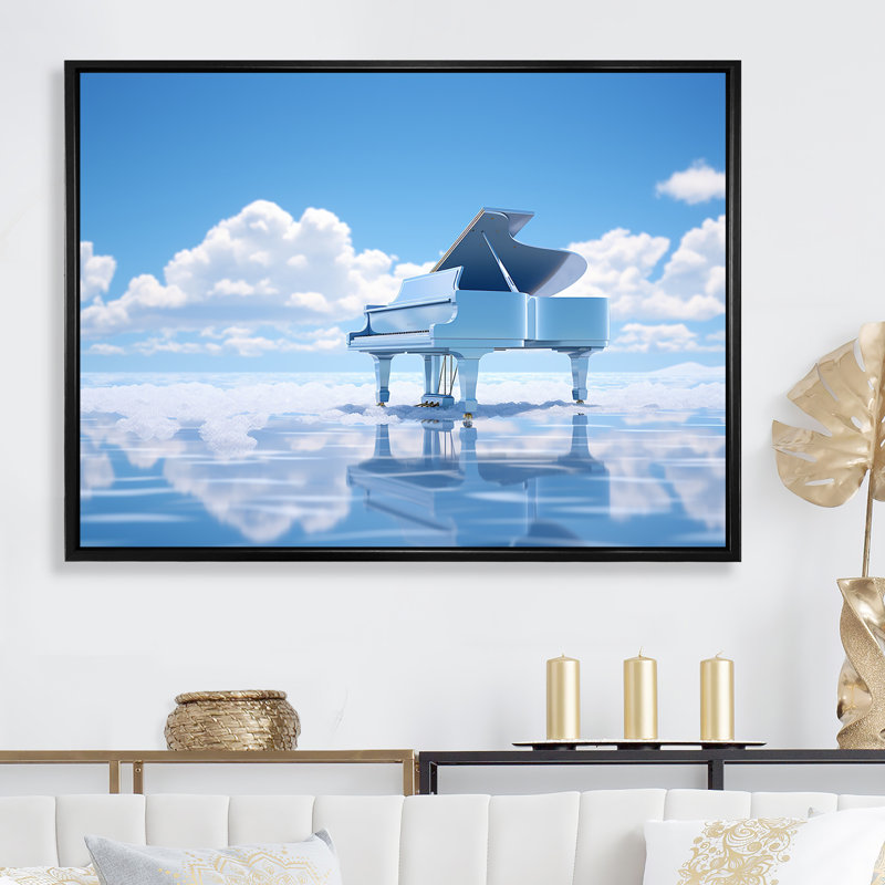 " Floating Piano In Cloud Photo ", Black Floater Framed, 30" H x 40" W x 1.5" D