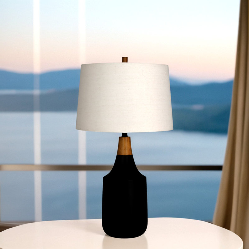 30" Table Lamp, Black/ Wood (Set of 2)