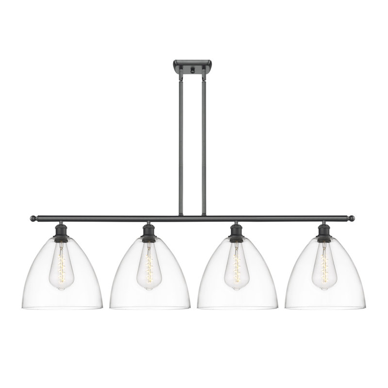 Luminaire suspendu linéaire à 4 lumières pour îlot de cuisine Allure, Transparent, Ampoule non incluse, Noir mat