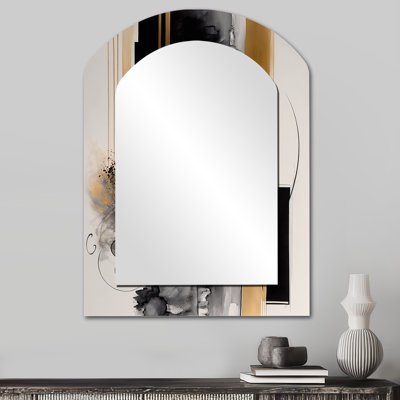 Gold Touch Art Deco II - miroir décoratif asymétrique abstrait, miroir mural arqué noir, impression d'art en métal