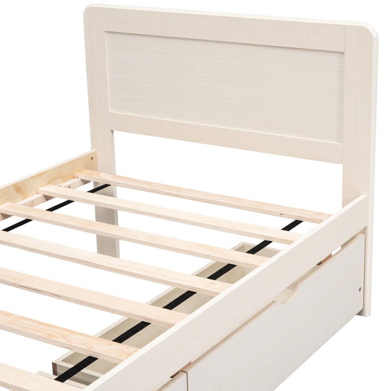 Structure de lit plateforme simple avec 2 tiroirs de couleur blanc délavé - Design moderne pour économiser de l'espace sous le rangement, maximise la chambre à coucher