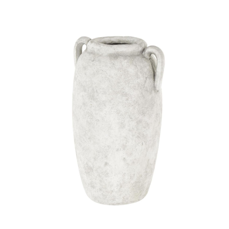 Cole And Ceramic Antique Style Textured Vase With Handles, White