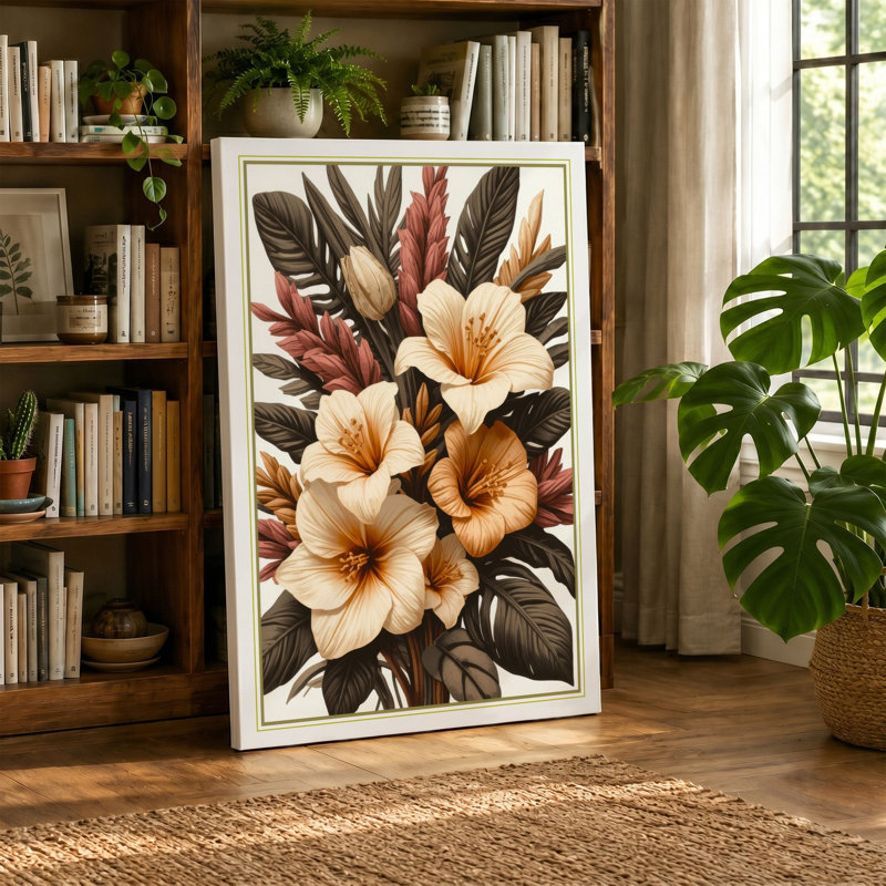 Blossom Study Botanical - Wrapped Canvas, 36x24 - 91.4 x 61.0 cm, Terracotta Border