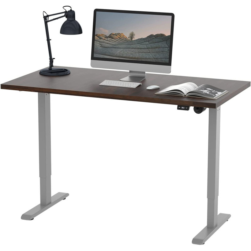Midtown Value Height Adjustable Standing Desk, Single Motor, 48x24, Walnut Block Top with Brushed Silver Frame