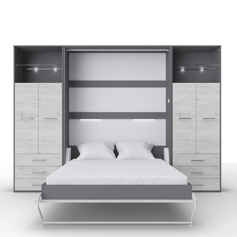 Aubri European Double Mattress Size (140cm x 200cm) Murphy Bed, White/Dark Grey