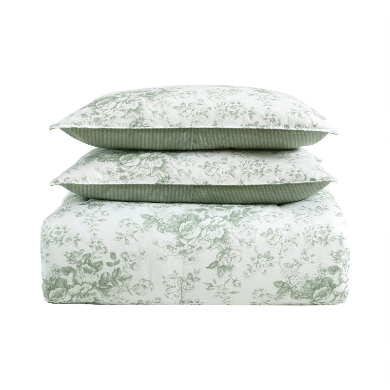 Twin Green Floral Cotton Reversible Comforter Set