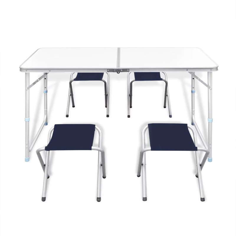 Table de camping pliable avec tabourets réglables en hauteur, L 24 po x L 48 po