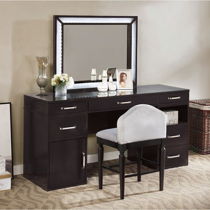 Ensemble coiffeuse avec tabouret et miroir Ruppert, Gris obsidienne