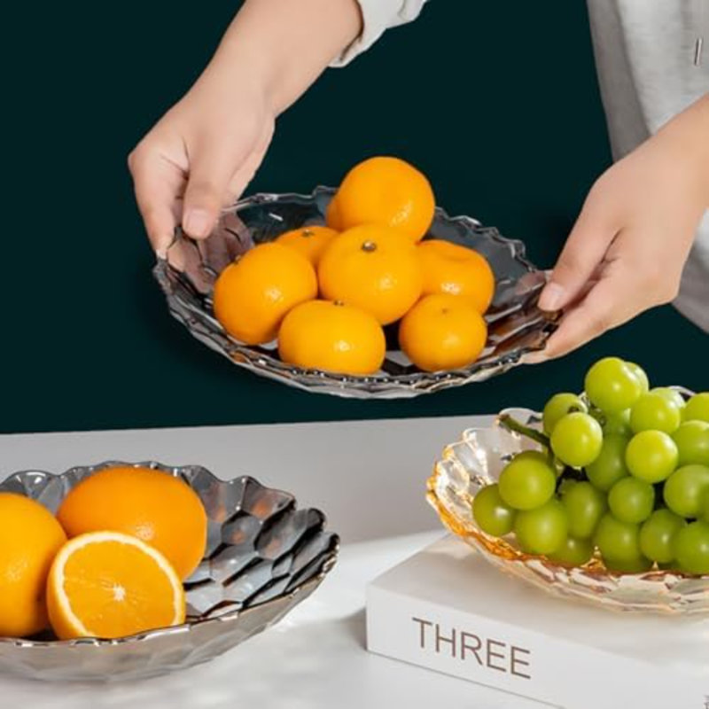 2 Pack Crystal Pedestal Glass Fruit Bowl for Decor (Large+Small)