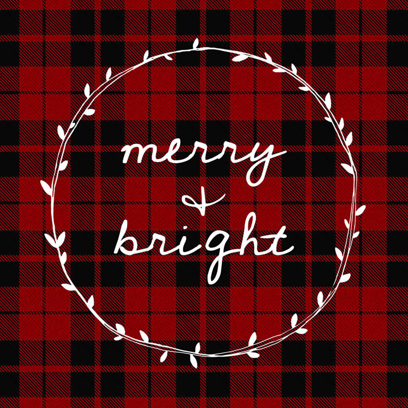Red And Black Buffalo Check Plaid Merry Bright Wreath - Wrapped Canvas Textual Art, 30" H x 30" W x 1.25" D