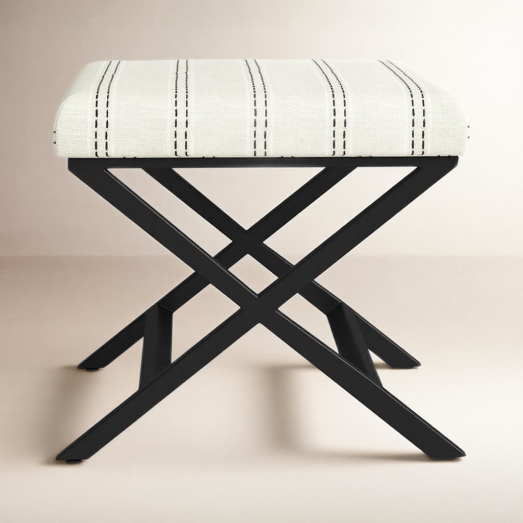 Priscilla Upholstered Ottoman, Cream Stripe